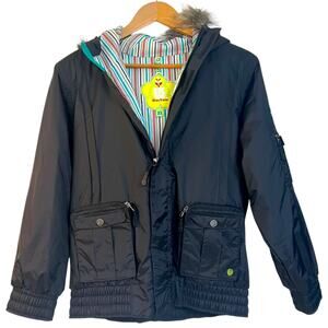 Burton Girls Bomber Jacket Snowboarding Skiing Hooded Size: XL 14/16 Black